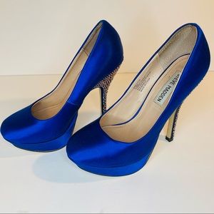 Steve Madden Platform Diamond Studded High Heels Blue Satin Size 6.5